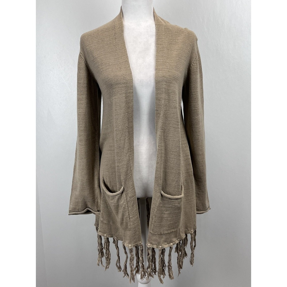 Womens Lucky Brand Cardigan Sweater Sz S GUC Pockets Open Front Fringe Boho